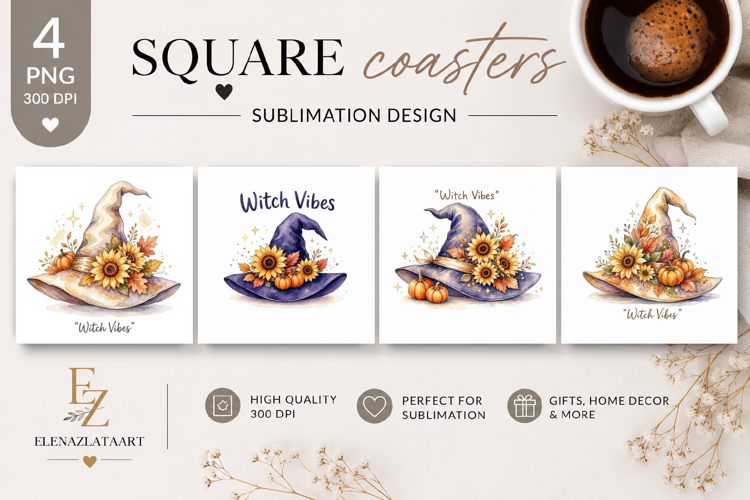 Autumn Bouquet Square Coaster PNG | Fall Floral Sublimation
