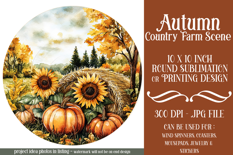 Autumn Wind Spinner, Country Farm Scene Round Design, d2
