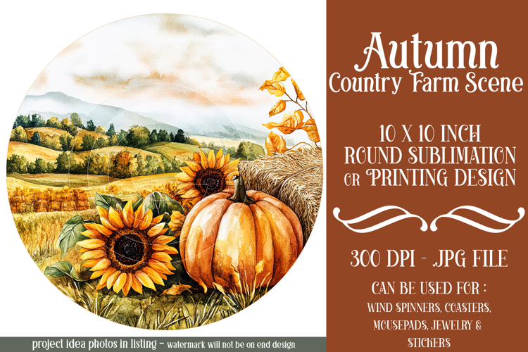 Autumn Wind Spinner, Country Farm Scene Round Design, d3