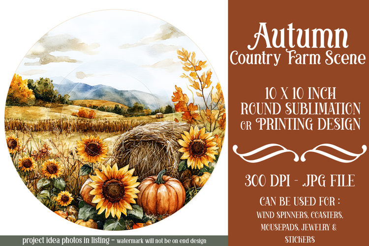 Autumn Wind Spinner, Country Farm Scene Round Design, d4