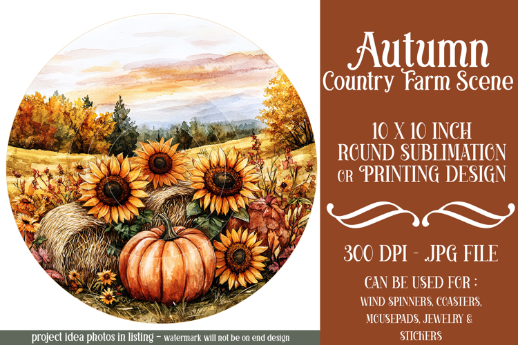 Autumn Wind Spinner, Country Farm Scene Round Design, d5