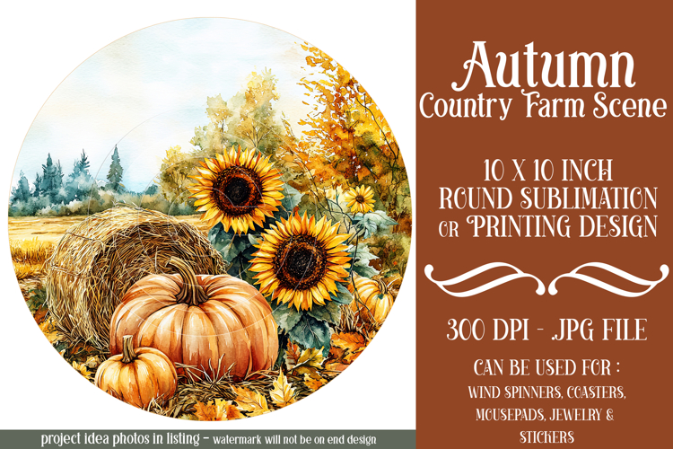 Autumn Wind Spinner, Country Farm Scene Round Design, d6