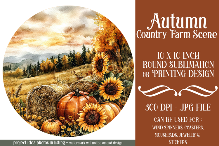 Autumn Wind Spinner, Country Farm Scene Round Design, d7