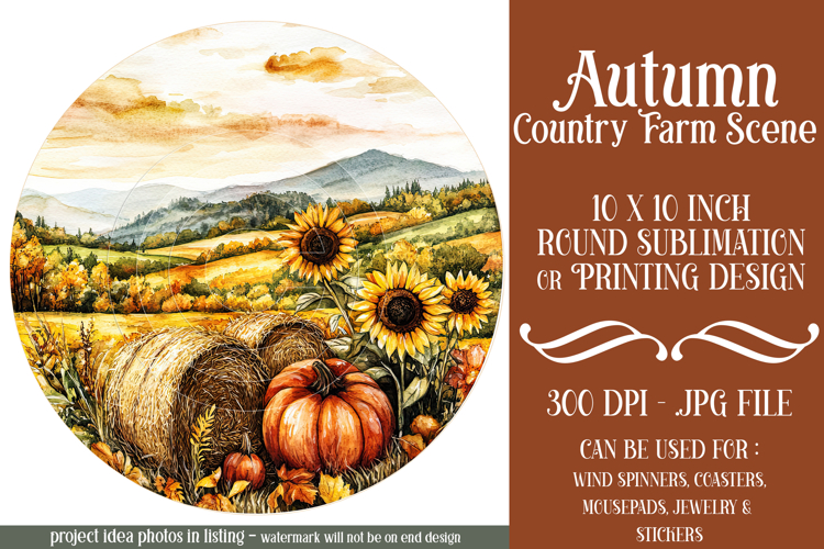 Autumn Wind Spinner, Country Farm Scene Round Design, d8
