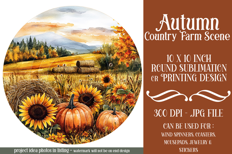 Autumn Wind Spinner, Country Farm Scene Round Design, d9