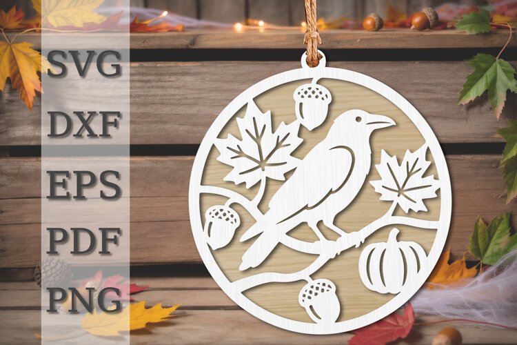 Autumn Crow Pumpkin Laser Cut SVG example image 1