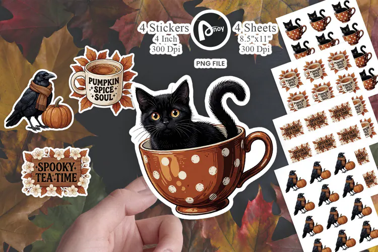 Autumn Crow Spooky Tea Party Sticker