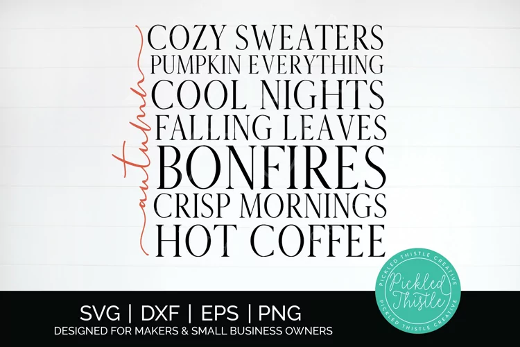 Cozy Autumn Decor SVG - Fall List, Farmhouse Signs