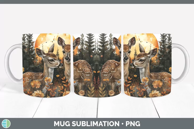 Autumn Deer Mug Wrap Sublimation Coffee Cup Designs