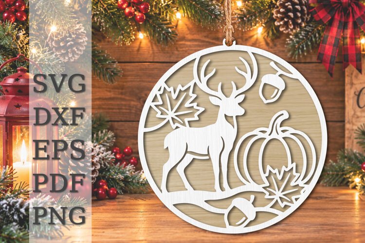 Autumn Deer Pumpkin Ornament Laser Cut SVG example image 1