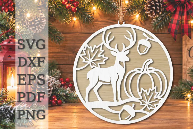 Autumn Deer Pumpkin Ornament Laser Cut SVG