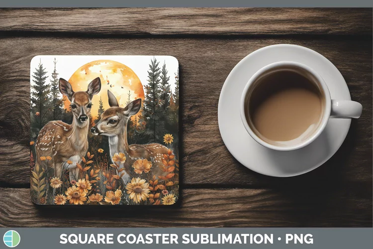 Autumn Deer Square Coaster Sublimation Coaster Designs