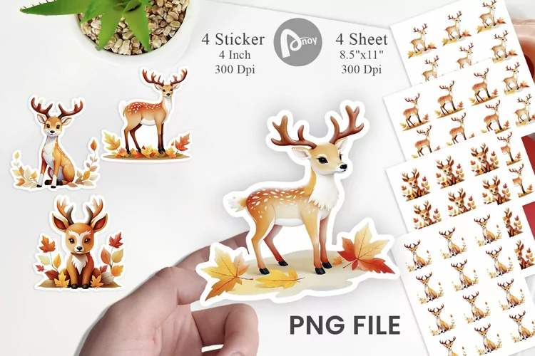 Autumn Deer Watercolor Sticker