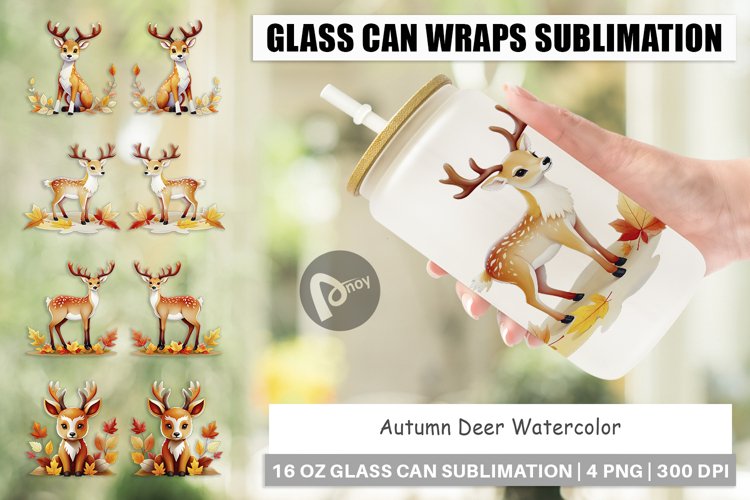 Glass Can Wraps Autumn Deer Watercolor example image 1