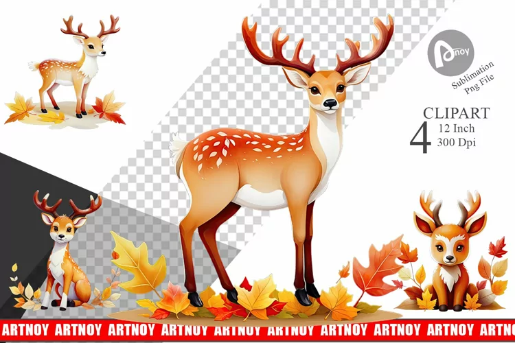 Autumn Deer Watercolor Clipart