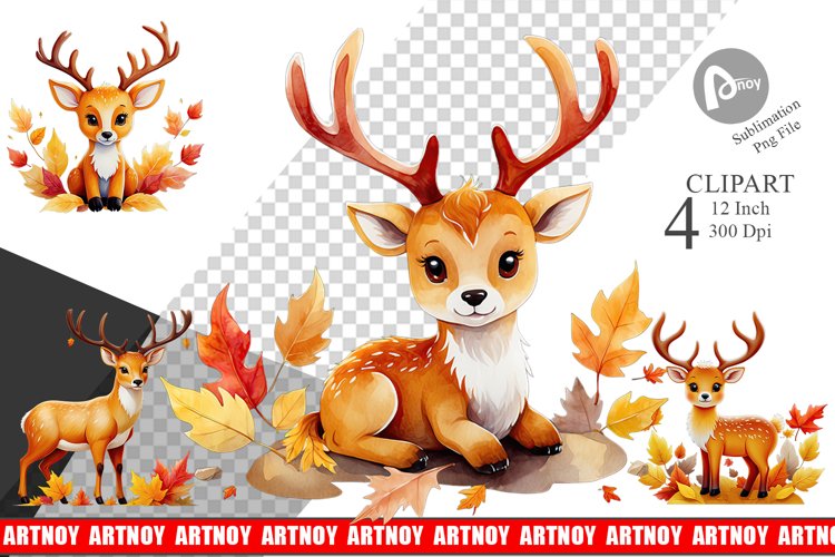 Autumn Deer Watercolor Clipart