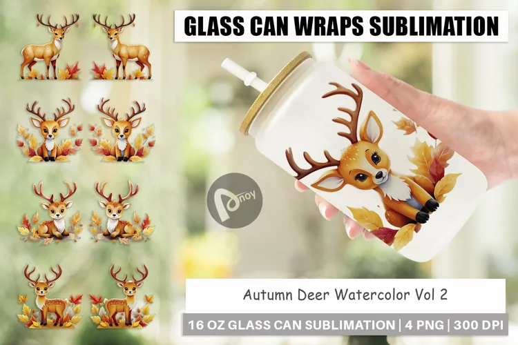 Glass Can Wraps Autumn Deer Watercolor