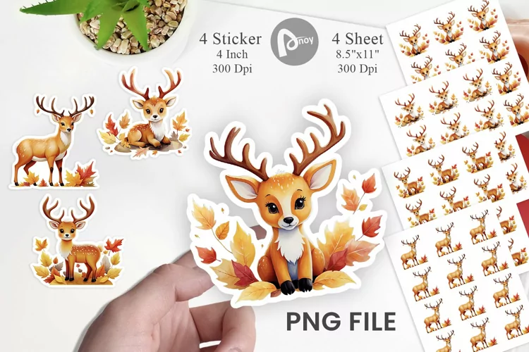 Autumn Deer Watercolor Sticker
