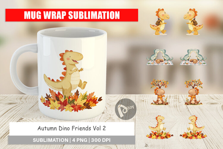 Mug Wrap Autumn Dino Friends example image 1