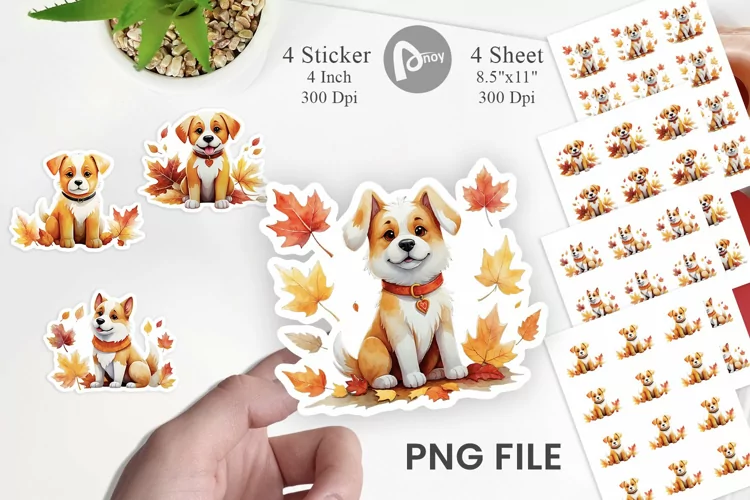 Autumn Dog Watercolor Sticker
