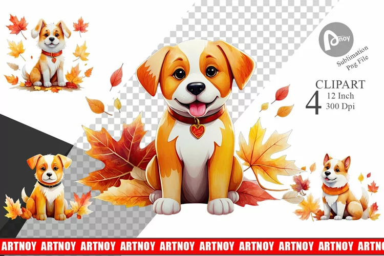 Autumn Dog Watercolor Clipart