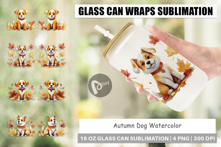 Glass Can Wraps Autumn Dog Watercolor example image 1