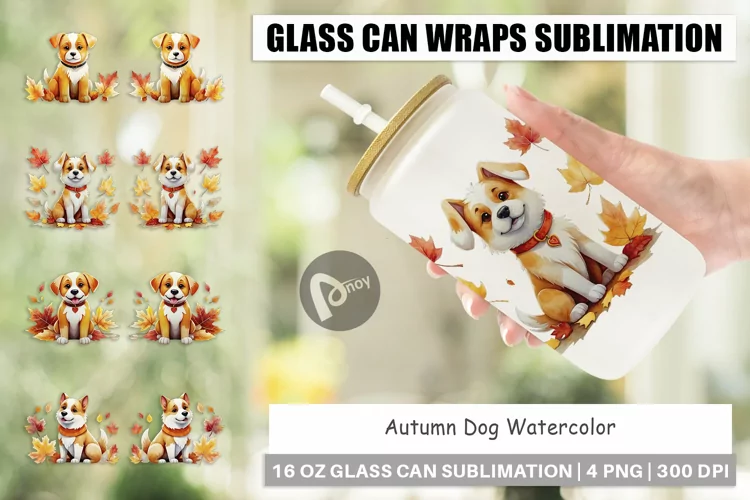 Glass Can Wraps Autumn Dog Watercolor