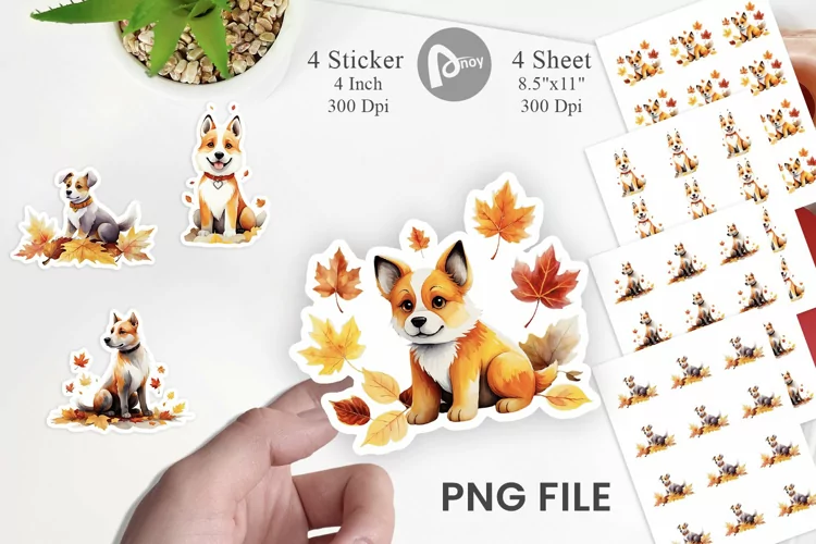 Autumn Dog Watercolor Sticker
