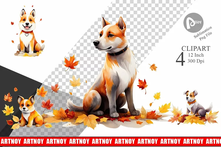 Autumn Dog Watercolor Clipart