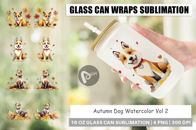 Glass Can Wraps Autumn Dog Watercolor example image 1