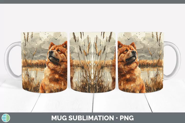 Autumn Dogs Chow Chow Mug Wrap Sublimation Coffee Cup Design