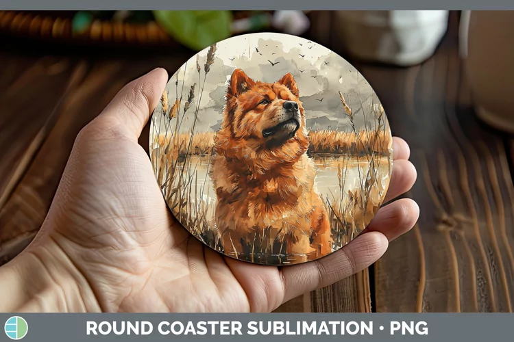 Autumn Dogs Chow Chow Round Coaster Sublimation Coaster Desi