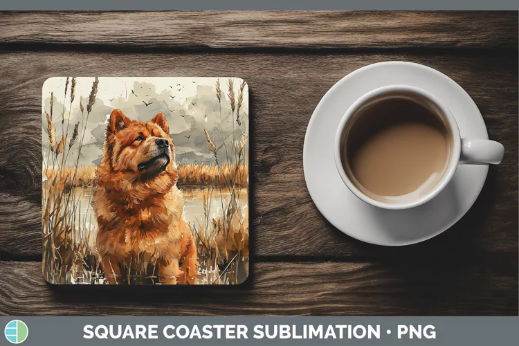 Autumn Dogs Chow Chow Square Coaster Sublimation Coaster Des