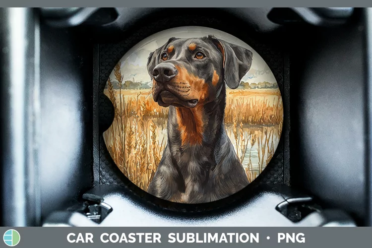 Autumn Dogs Doberman Pinscher Car Coaster Sublimation Coaste