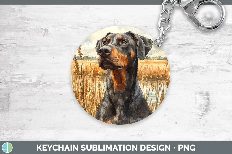 Autumn Dogs Doberman Pinscher Keychain Sublimation Keyring D