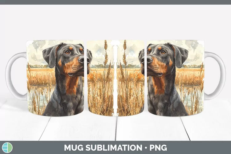 Autumn Dogs Doberman Pinscher Mug Wrap Sublimation Coffee Cu