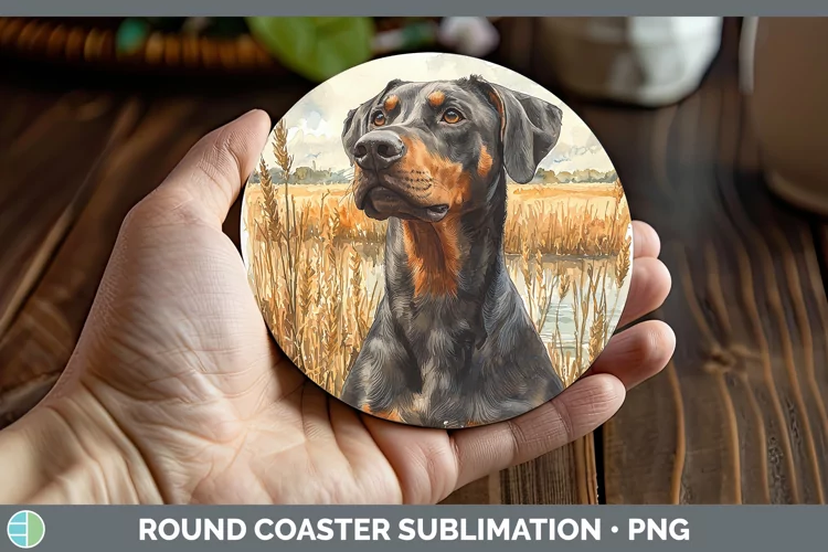 Autumn Dogs Doberman Pinscher Round Coaster Sublimation Coas