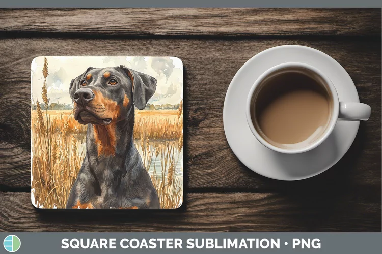 Autumn Dogs Doberman Pinscher Square Coaster Sublimation Coa