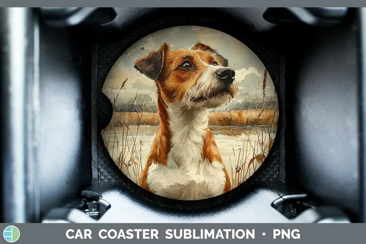 Autumn Dogs Fox Terrier Dog Car Coaster Sublimation Coaster
