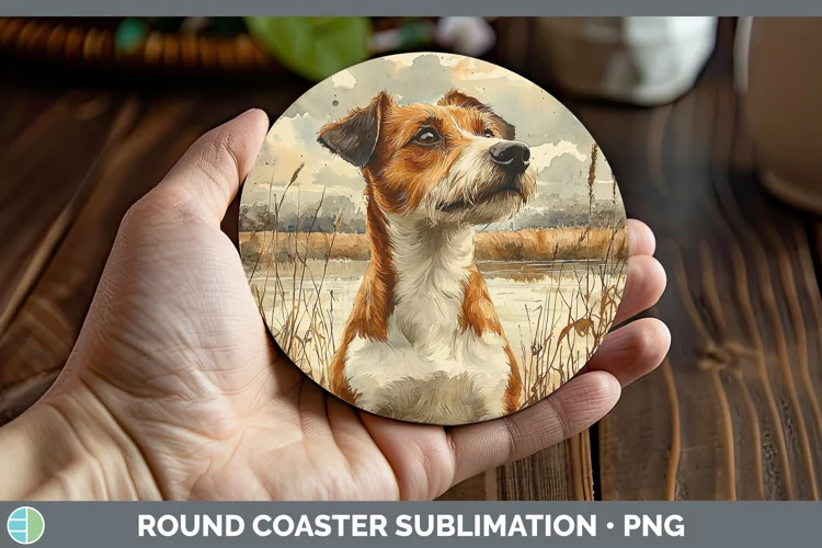 Autumn Dogs Fox Terrier Dog Round Coaster Sublimation Coaste