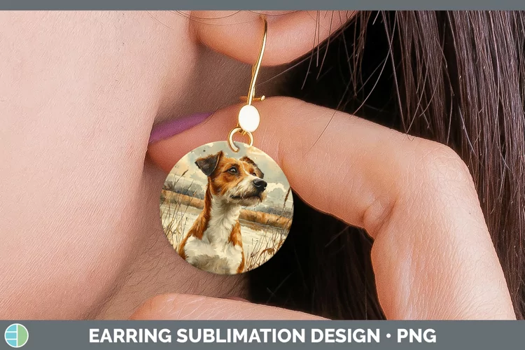 Autumn Dogs Fox Terrier Dog Round Earrings Sublimation Earri