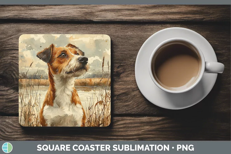 Autumn Dogs Fox Terrier Dog Square Coaster Sublimation Coast