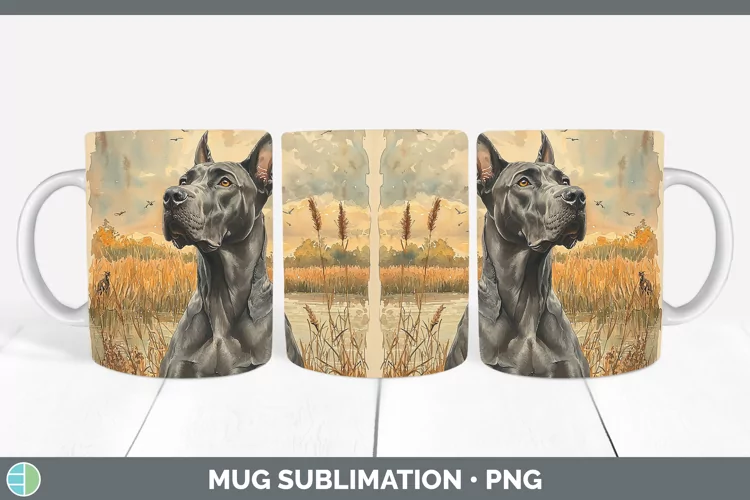 Autumn Dogs Great Dane Mug Wrap Sublimation Coffee Cup Desig