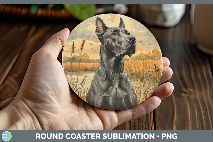 Autumn Dogs Great Dane Round Coaster Sublimation Coaster Des