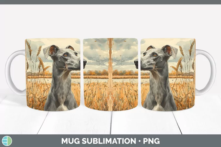 Autumn Dogs Greyhound Mug Wrap Sublimation Coffee Cup Design