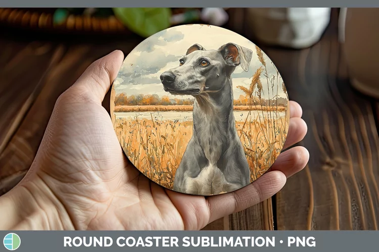 Autumn Dogs Greyhound Round Coaster Sublimation Coaster Desi