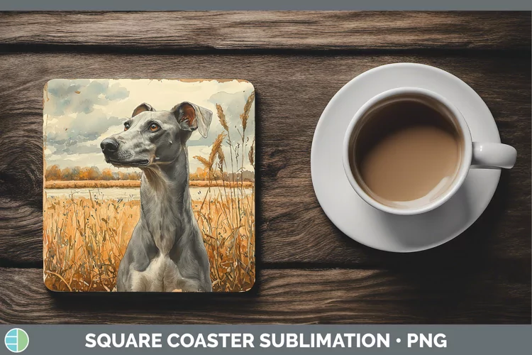 Autumn Dogs Greyhound Square Coaster Sublimation Coaster Des
