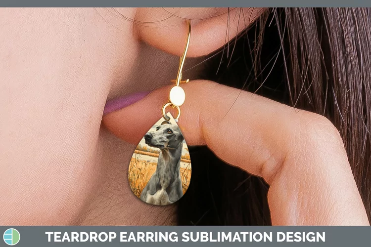 Autumn Dogs Greyhound Teardrop Earrings Sublimation Earrings