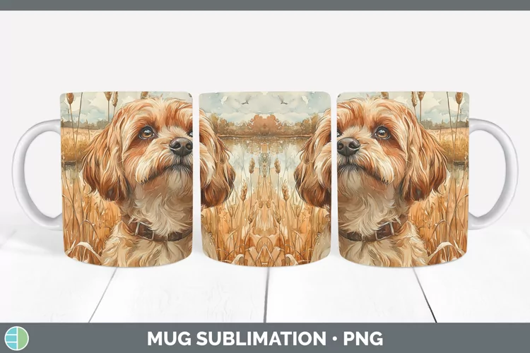 Autumn Dogs Lhasa Apso Mug Wrap Sublimation Coffee Cup Desig