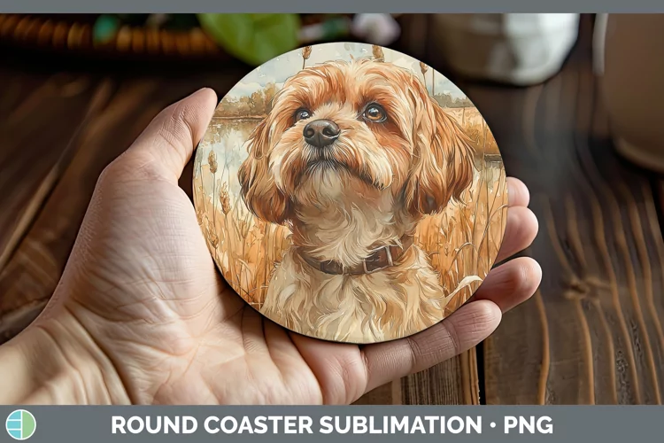 Autumn Dogs Lhasa Apso Round Coaster Sublimation Coaster Des
